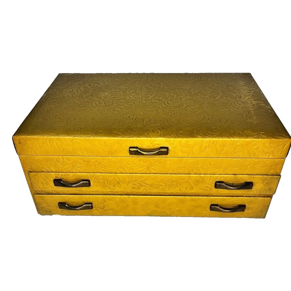 Vintage Gold Floral Jewelry Box Chest 2 Drawer Ring Bracelet Organizer